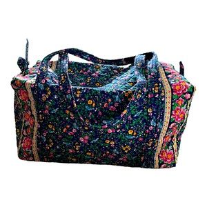 Vera Bradley Navy Floral Quilted Travel Duffel with Pink & Yellow Flowers